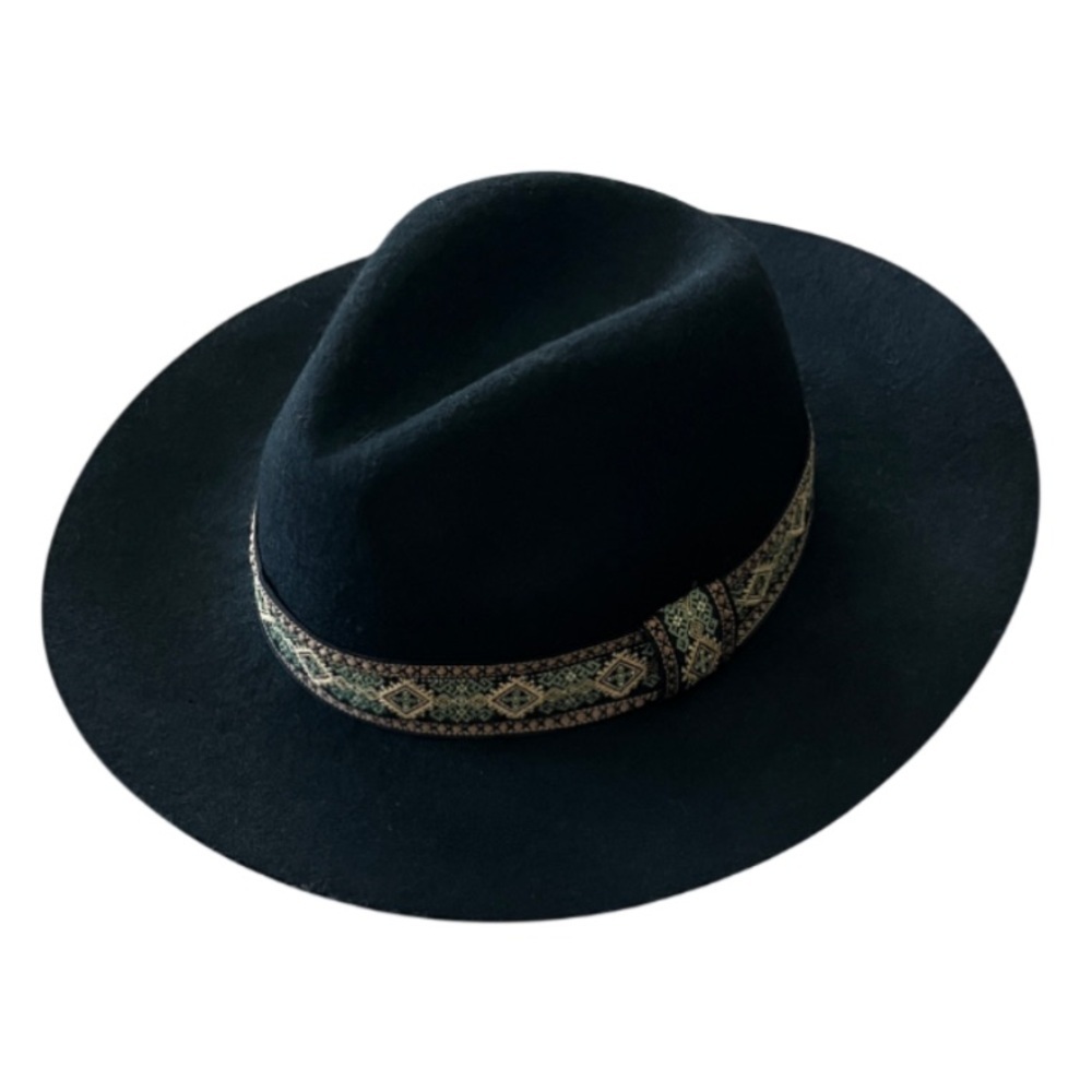 Peter Grimm Black Fedora Hat Unisex Style, 100% Wool Felt, Embellished Band -OS
